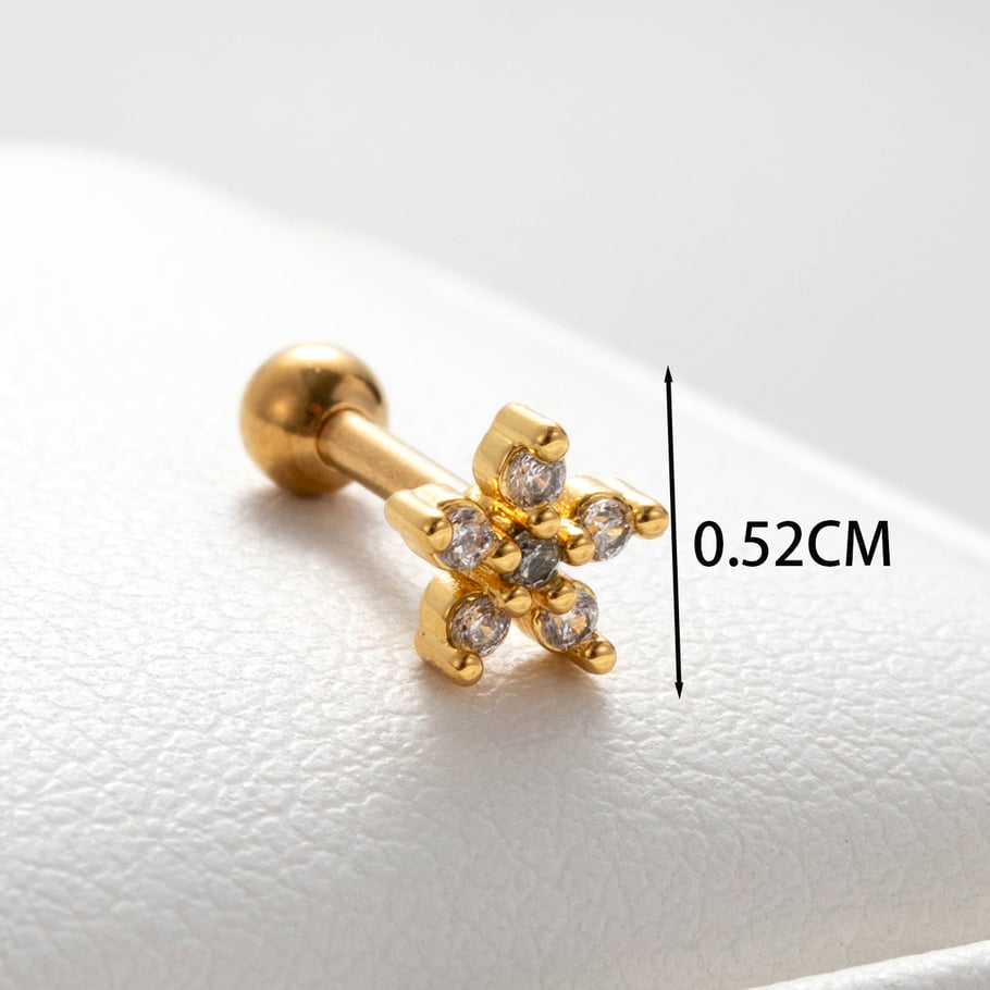 1 Pair Simple Series Simple Flower Titanium Steel No Plating Material Zircon Women Stud Earrings Picture5