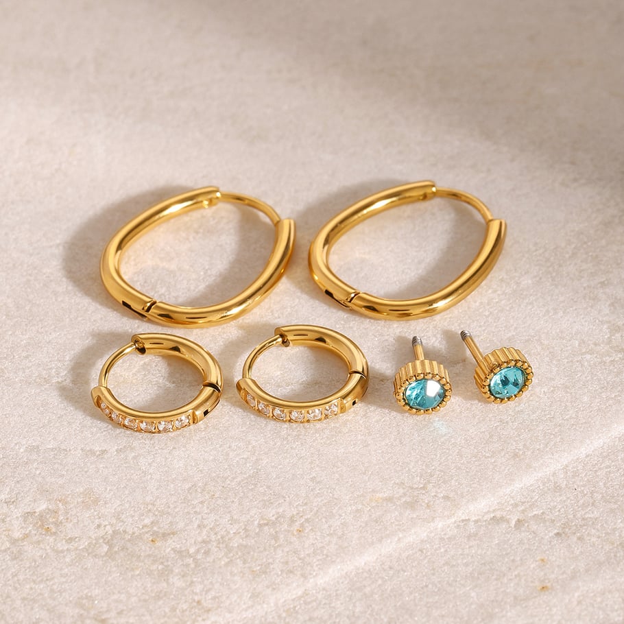1 Paar Ohrringe Set aus süßen geometrischen Zirkonia-Steinen aus Edelstahl der Simple Series, 18 Karat vergoldet Bild4