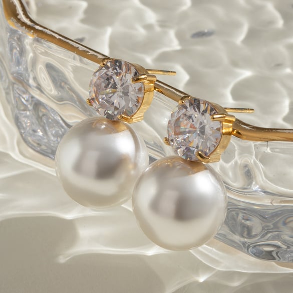 1 Pair Simple Series Elegant Geometric Stainless Steel 18K Gold Plated Artificial Pearl Women Stud Earrings