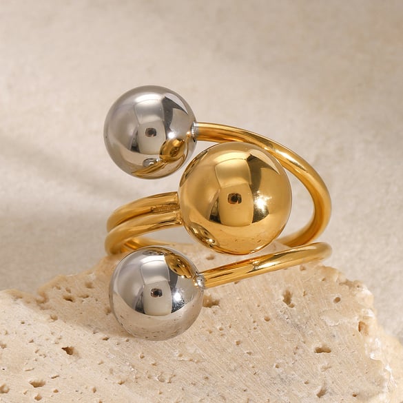 1 par de anillos ajustables para mujer de acero inoxidable chapado en oro de 18 quilates con diseño geométrico clásico de serie simple 2
