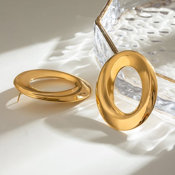 1 paar Simple Series Daily geometrische roestvrijstalen 18K vergulde dames oorbellen 2
