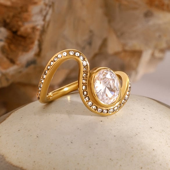 1 paar Simple Series Daily geometrische roestvrij staal 18K vergulde strass dames enkele ringen 2