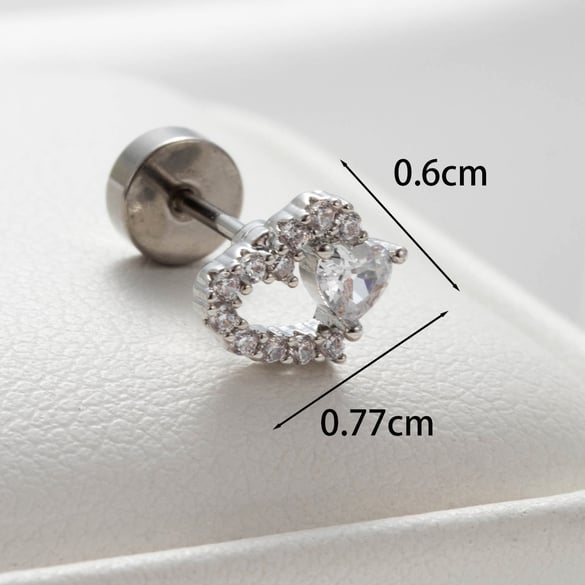 1 Pair Simple Series Simple Heart Titanium Steel No Plating Material Zircon Women Stud Earrings 2