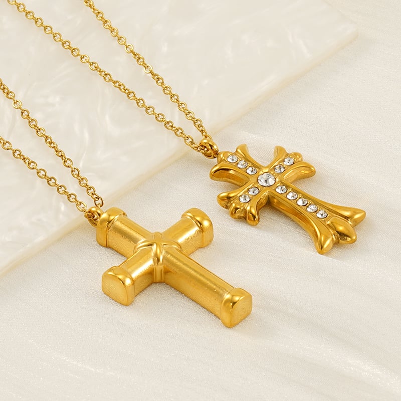 1 Piece European and American Style Cross Shape Titanium Steel Gold Plated Inlay Rhinestone Women's Pendant Necklace Picture6