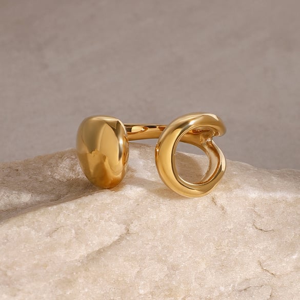1 paire de bagues ajustables pour femmes, série simple, décontractées, couleur unie, en acier inoxydable plaqué or 18 carats 2