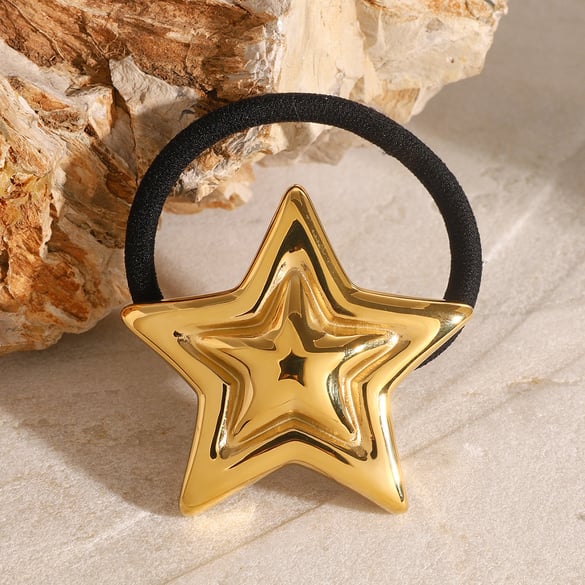 1 paio di elastici per capelli da donna in acciaio inossidabile placcato oro 18K, classici e geometrici, serie semplice