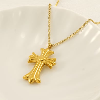 1 Piece European and American Style Cross Shape Titanium Steel Gold Plated Inlay Rhinestone Women's Pendant Necklace h5 Picture7