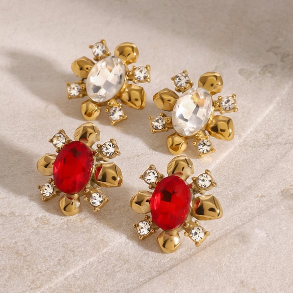 1 paire de boucles d&#39;oreilles à tige en acier inoxydable plaqué or 18 carats avec zircons pour femme, style rétro, série romantique 2