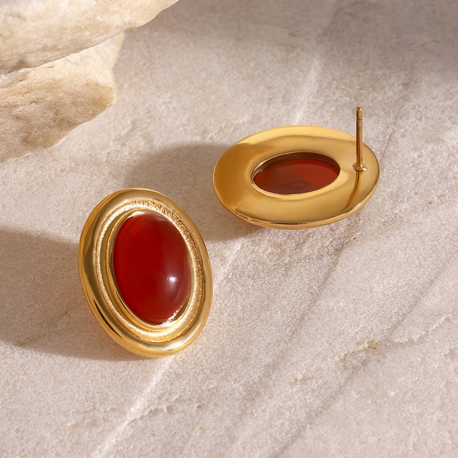 1 Pair Luxurious Series Retro Geometric 18K Gold Plated Artificial Gemstone Women Stud Earrings Picture6