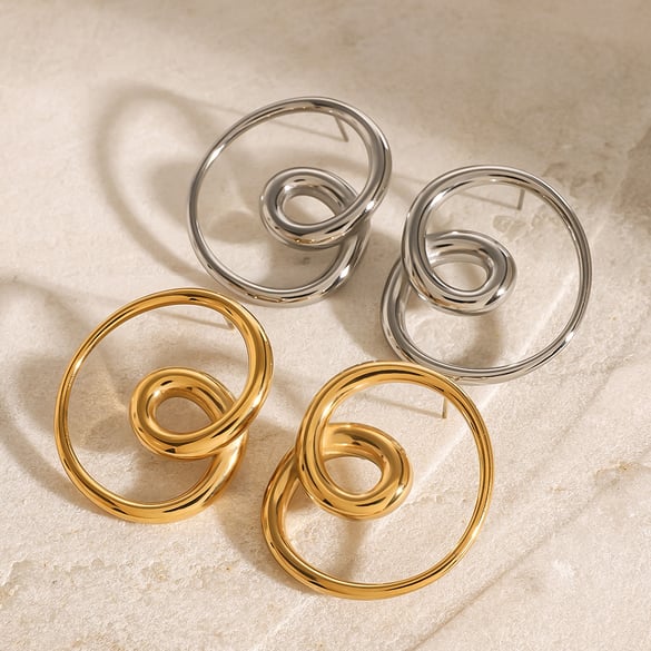 1 Pair Simple Series Casual Heart Stainless Steel 18K Gold Plated Women Stud Earrings 2