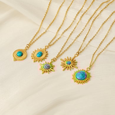 1 Piece Classic Retro Style Geometric Shape Stainless Steel 18K Gold Plated Inlay Turquoise Women's Pendant Necklace h5 Picture8