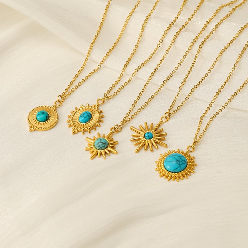 1 Piece Classic Retro Style Geometric Shape Stainless Steel 18K Gold Plated Inlay Turquoise Women's Pendant Necklace Picture8