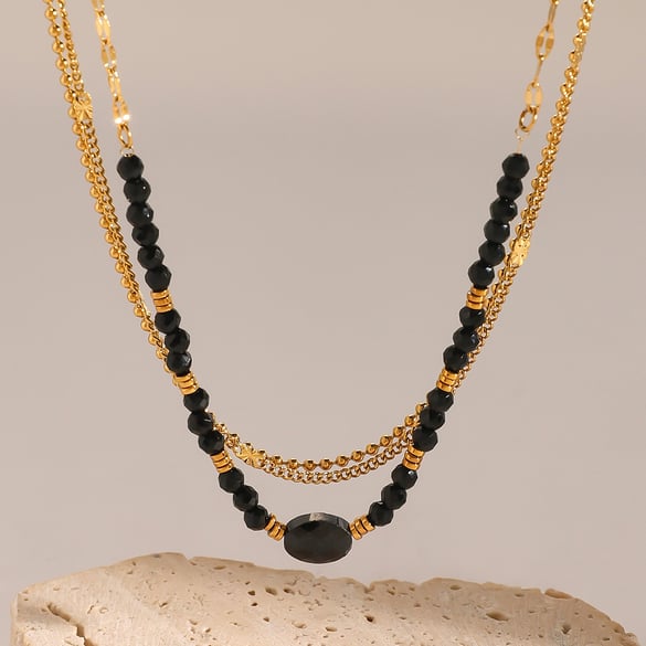 1 Piece Simple Series Elegant Beads Stainless Steel 18K Gold Plated Natural Stone Women Layered Necklaces 2