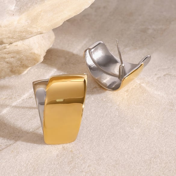 1 Pair Simple Series Casual Geometric Stainless Steel 18K Gold Plated Women Stud Earrings 2