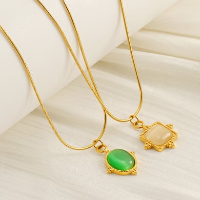 1 Piece Fashionable Ins Style Geometric Shape Stainless Steel 18K Gold Plated Inlay Natural Stone Women's Pendant Necklace h5 Picture3