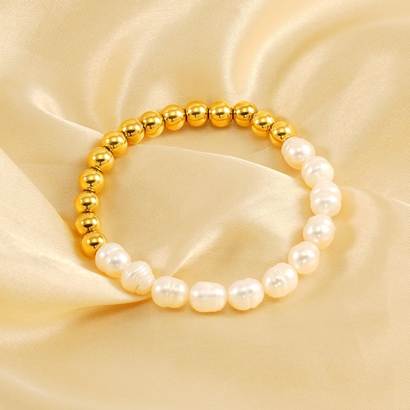 1 pezzo semplice serie semplice titanio acciaio placcato oro 18K perle donne braccialetti di perline 2