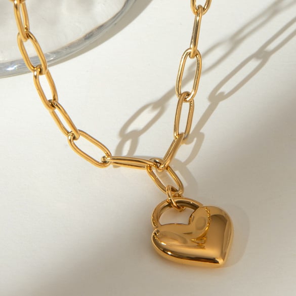 1 Piece Simple Series Daily Heart Clip Shape Stainless Steel 18K Gold Plated Women's Pendant Necklace 2