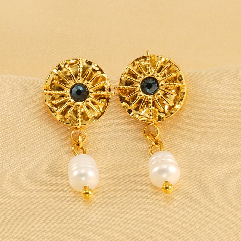 1 Pair Classic Retro Style Astrological Chart Shape Stainless Steel 18K Gold Plated Inlay Pearl Unisex Drop Earrings Picture3
