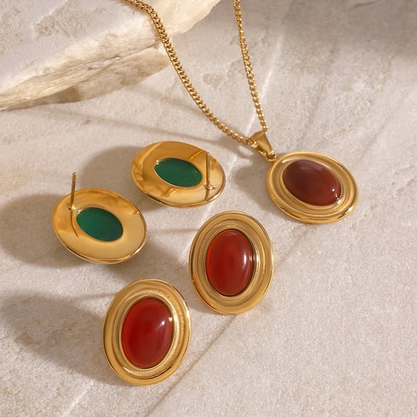1 Pair Luxurious Series Retro Geometric 18K Gold Plated Artificial Gemstone Women Stud Earrings