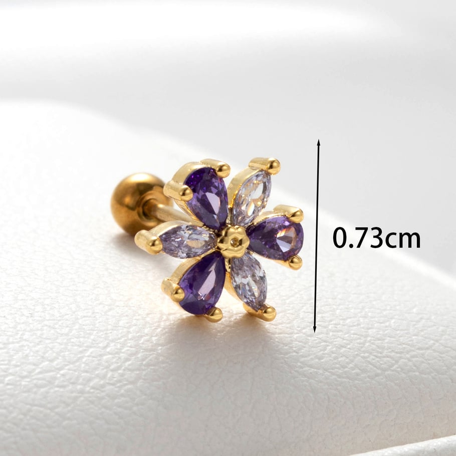 1 Pair Simple Series Simple Flower Titanium Steel No Plating Material Zircon Women Stud Earrings Picture4