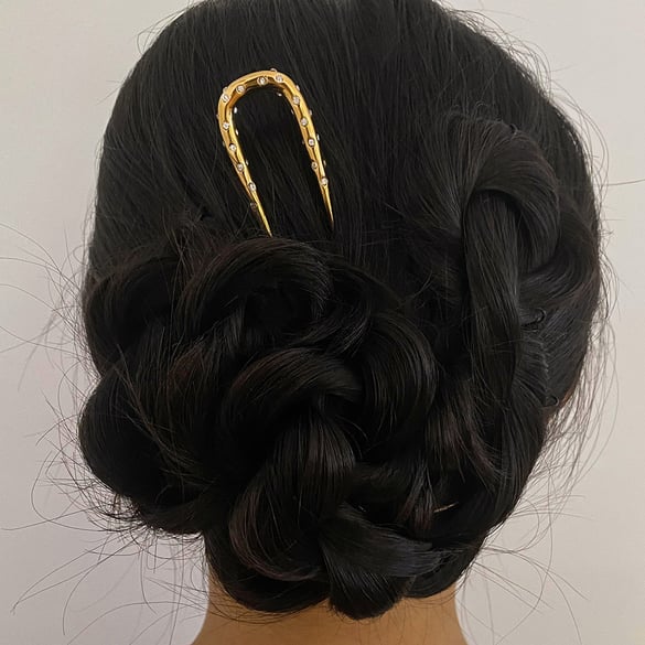 1 paio di fermagli per capelli da donna in acciaio inossidabile con zirconi placcati in oro 18 carati, serie semplice e casual 2