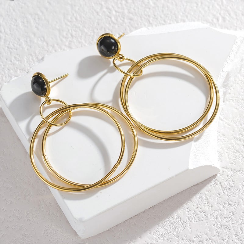 1 paire de boucles d&#39;oreilles créoles géométriques simples en acier inoxydable plaqué or 18 carats pour femme, série romantique Image2