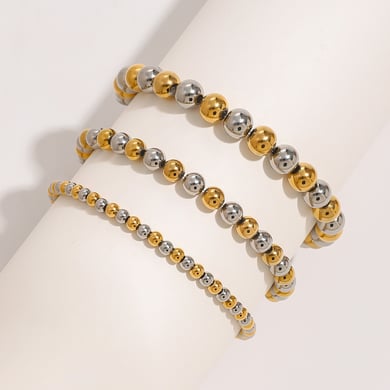 1 Piece Simple Series Casual Beads Stainless Steel 18K Gold Plated Women Beaded Bracelets h5 Picture5