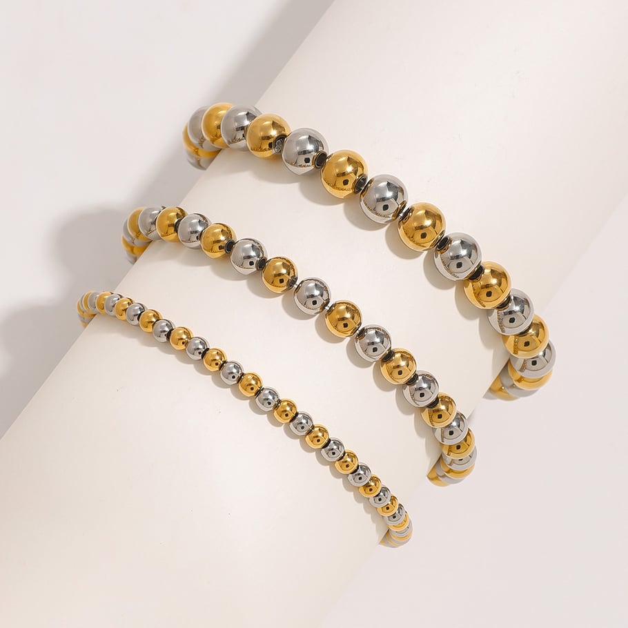 1 Piece Simple Series Casual Beads Stainless Steel 18K Gold Plated Women Beaded Bracelets Picture5