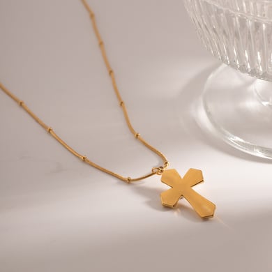 1 Piece Simple Series ins style Cross Stainless Steel 18K Gold Plated Natural Stone Women Pendant Necklaces h5 Picture5
