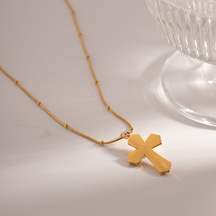 1 Piece Simple Series ins style Cross Stainless Steel 18K Gold Plated Natural Stone Women Pendant Necklaces Picture5