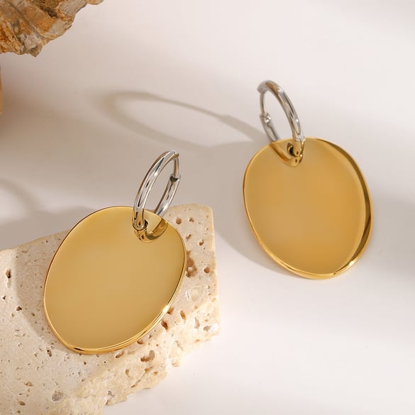 1 paire de boucles d&#39;oreilles pendantes géométriques quotidiennes en acier inoxydable plaqué or 18 carats pour femme 2