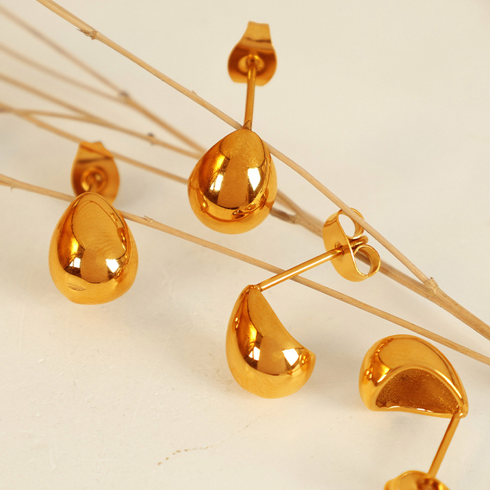 1 Pair Simple Series Classic Droplet Stainless Steel 18K Gold Plated Women Stud Earrings Picture5