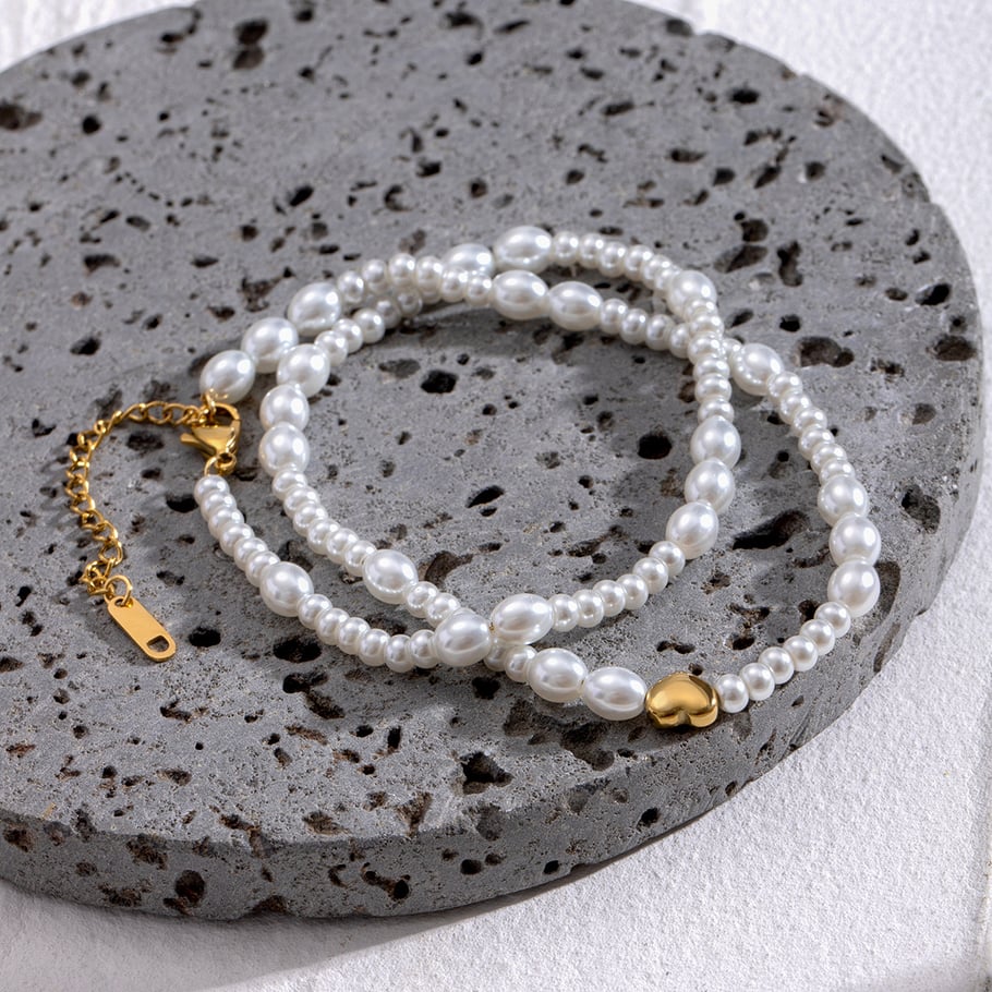 1 Stück Classic Series Retro Beads Edelstahl 18 Karat vergoldet Kunstperlen Damen Perlenketten Bild5