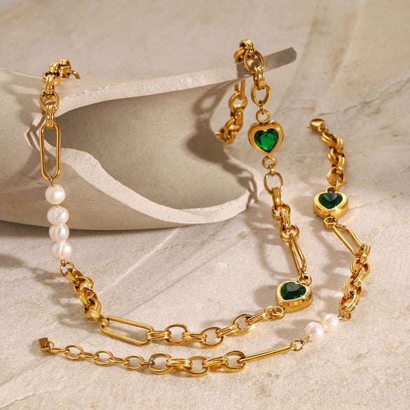 1 Piece Simple Series Sweet Heart Stainless Steel 18K Gold Plated Artificial Pearl Women Chain Necklaces 2