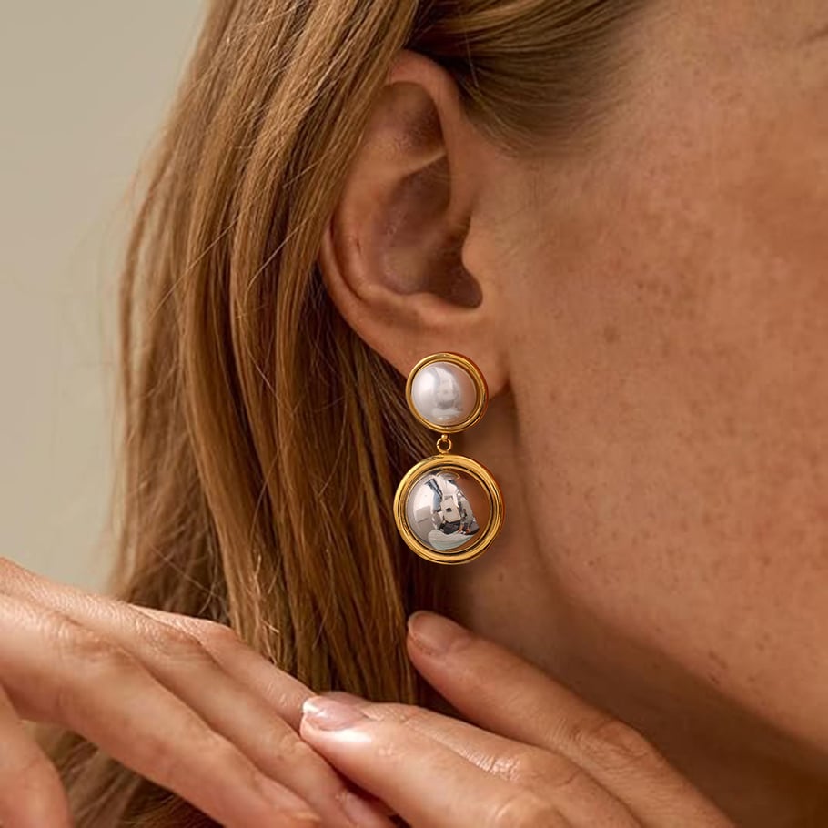 1 Pair Simple Series Europe and America round Stainless Steel 18K Gold Plated Artificial Pearl Women Drop Earrings Picture6