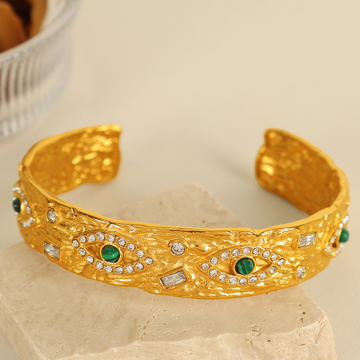 1 Piece Classic Series Retro Eye Stainless Steel 18K Gold Plated Zircon Women Bangles Picture8