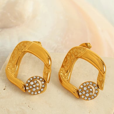 1 Pair Classic Series Retro Geometric Stainless Steel 18K Gold Plated Rhinestone Women Drop Earrings h5 Picture6