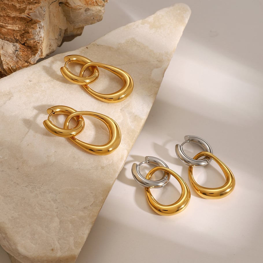 1 Paar einfache geometrische Ohrringe aus Edelstahl mit 18 Karat Vergoldung für Damen Bild5