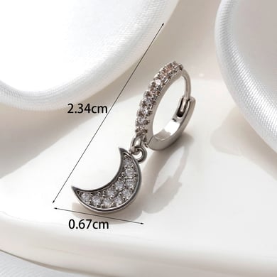 1 Pair Simple Series Classic Sun/Moon Copper No Plating Material Zircon Women Hoop Earrings h5 Picture6