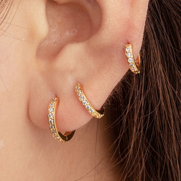1 paire de boucles d&#39;oreilles créoles géométriques simples en cuivre sans placage pour femmes, en zircone 2