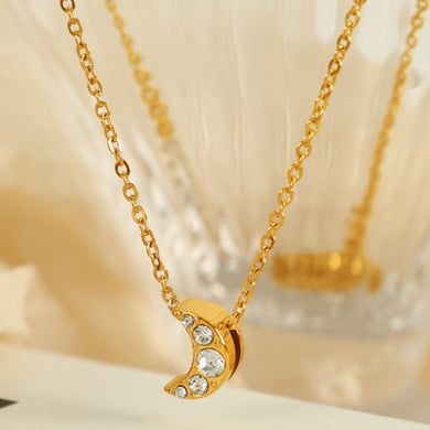 1 Piece Simple Series Simple Geometric Stainless Steel 18K Gold Plated Rhinestone Women Pendant Necklaces h5 Picture7