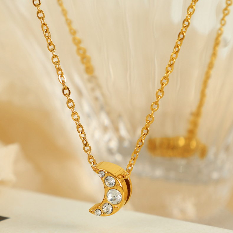 1 Piece Simple Series Simple Geometric Stainless Steel 18K Gold Plated Rhinestone Women Pendant Necklaces Picture7
