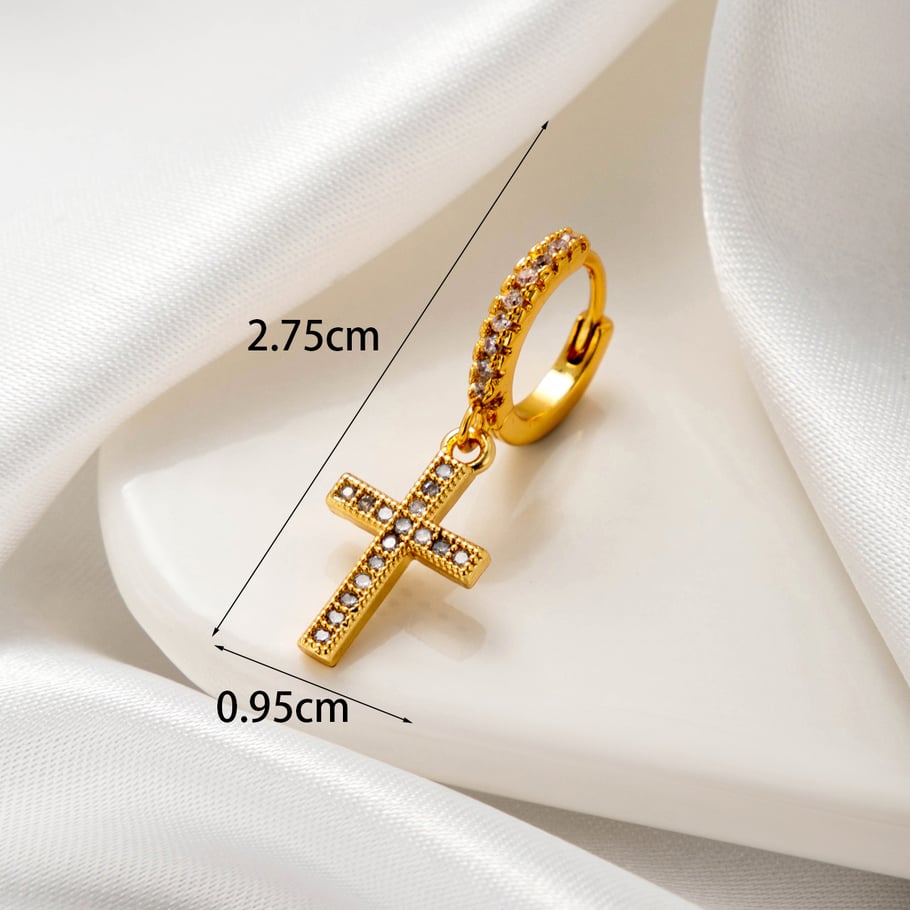 1 Stück Simple Series Klassisches Kreuz Kupfer Kein Beschichtungsmaterial Zirkon Damen Ohrstecker h5Bild4