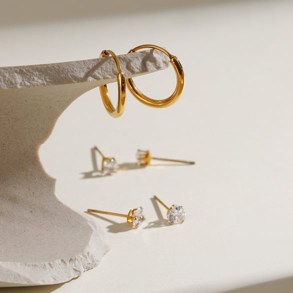 1 Çift Romantik Seri Tatlı Geometrik Paslanmaz Çelik 18K Altın Kaplama Zirkonyum Kadın Küpe Seti 2