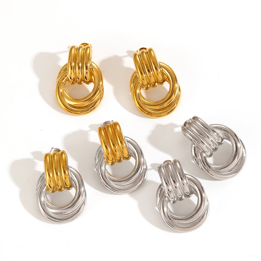 1 Pair Simple Series Daily Stainless Steel 18K Gold Plated Women Stud Earrings Picture4