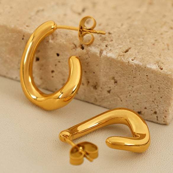 1 Pair Simple Series Simple Geometric Stainless Steel 18K Gold Plated Women Hoop Earrings