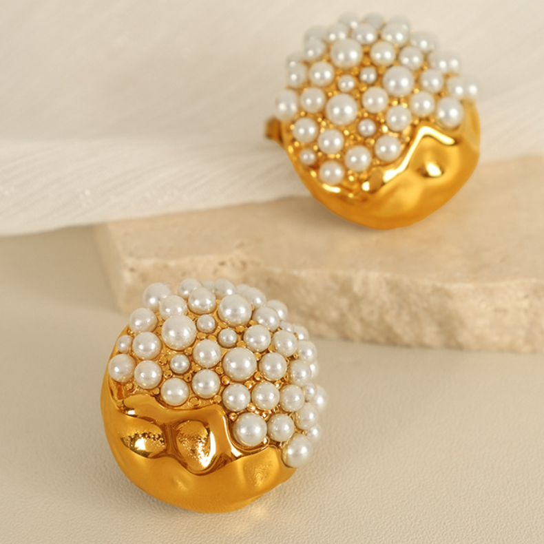 1 Pair Luxurious Series Retro Geometric Stainless Steel 18K Gold Plated Rhinestone Women Stud Earrings Picture4