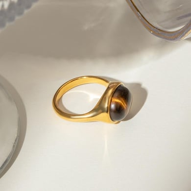 1 Pair Simple Series Daily Geometric Stainless Steel 18K Gold Plated Natural Stone Women Single Rings h5 Picture4