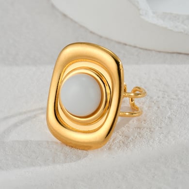 1 paire de bagues ajustables géométriques simples en acier inoxydable plaqué or 18 carats pour femme, série classique h5 Image2