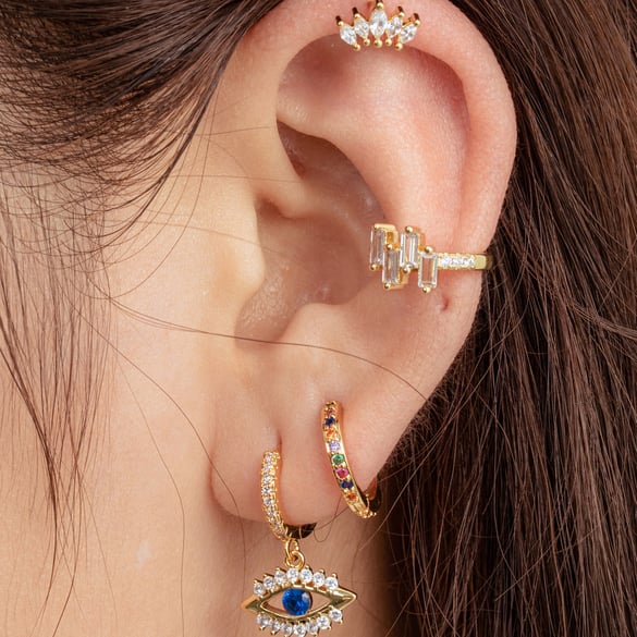 1 paio di orecchini a bottone da donna in zircone con occhi classici, serie semplice, in rame, senza placcatura
